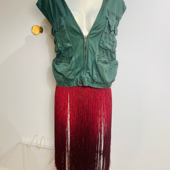 Very Rare Burgundy silk Fringe Skirt - Picture 3 of 6